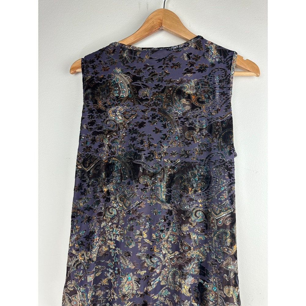 Rancho Estancia Burnout Velvet Lace Hem Mini Dress Purple Paisley L Witchy Goth - Picture 12 of 16